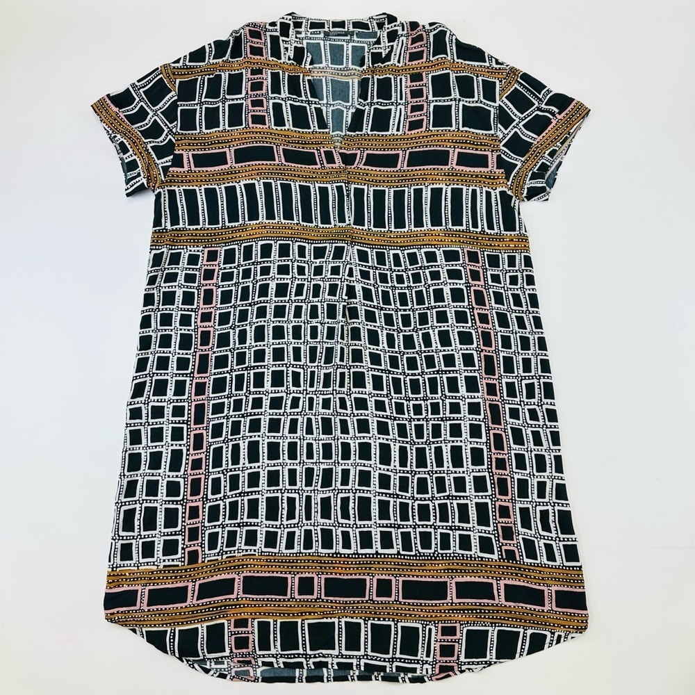 Nile Bohemian block print Dress Large short sleeve Relaxed fit